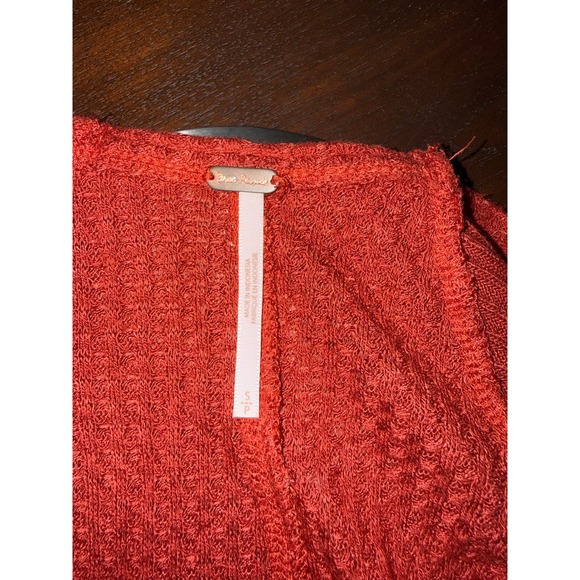 Free People Red Textured Long Sleeve Thermal Top Shirt Women S - Picture 3 of 5